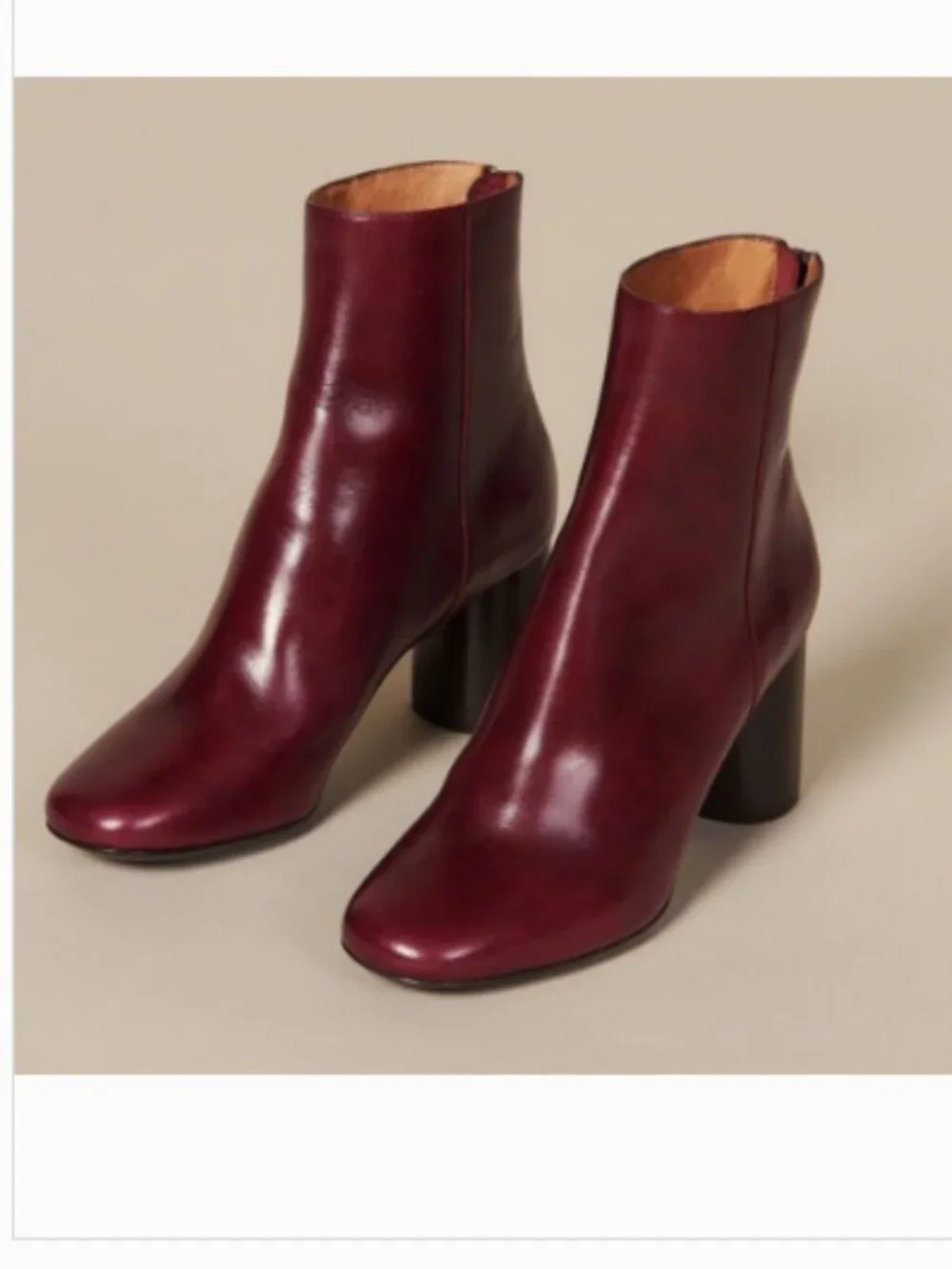 Sandro Paris Leather Ankle Boots Dark Red Sz 39 (9) - Picture 1 of 9